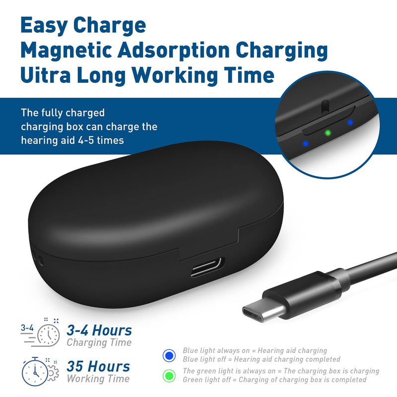 [Australia] - KOIKEY Digital Hearing Aid & Sound Amplifiers for Seniors，Mini Rechargeable Hearing Amplifier with Charging Case，In-Ear Earbuds with Noise Reduction and Sound Enhancement，Volume Control Easy (Black) 