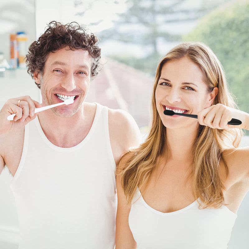 [Australia] - WLLHYF 2 PCS Extra Soft Micro Nano Toothbrush for Sensitive Gums, Soft Toothbrush with 10000 Soft Bristles Sterile Fiber Adult Toothbrush Painless Brushing for Teeth Oral Gum Recession Black White a 