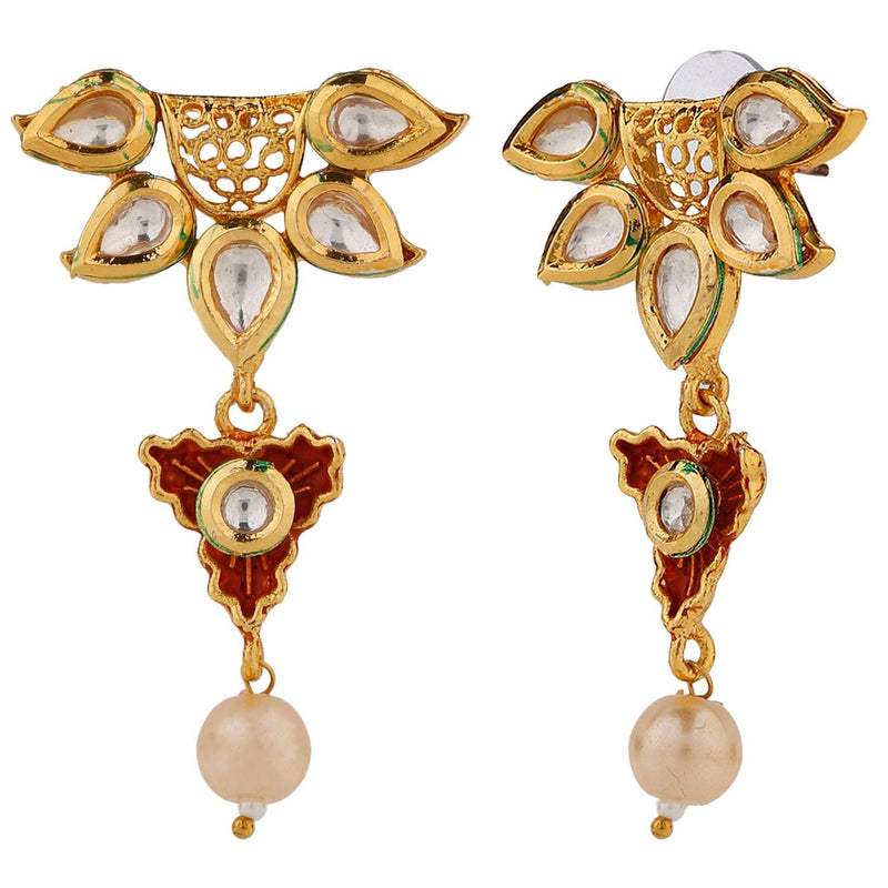 [Australia] - Efulgenz Indian Bollywood Traditional 14 K Gold Plated Kundan Pearl Wedding Choker Necklace Earrings Jewelry Set Brown 