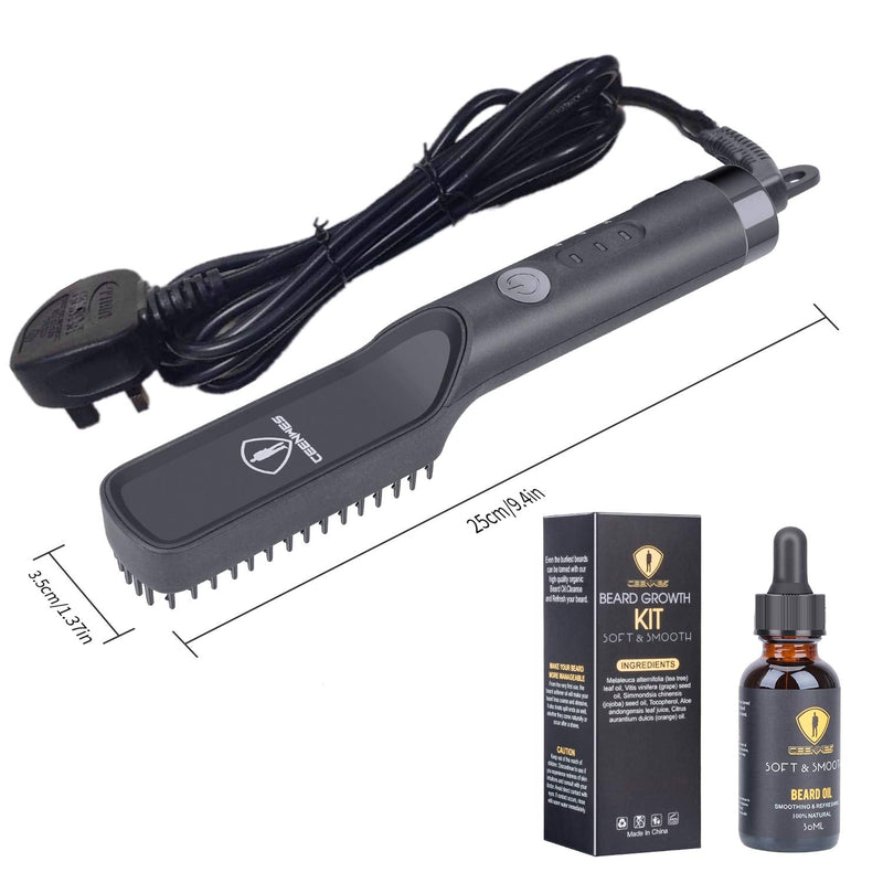 [Australia] - Ceenwes 3 in 1 Professional Beard Straightener with Beard Oil Beard Balm Portable Hair Straightener Brush Perfect Men gifts for Hair Styling Men’s Beard Straightening Comb Gift for Men & Women 