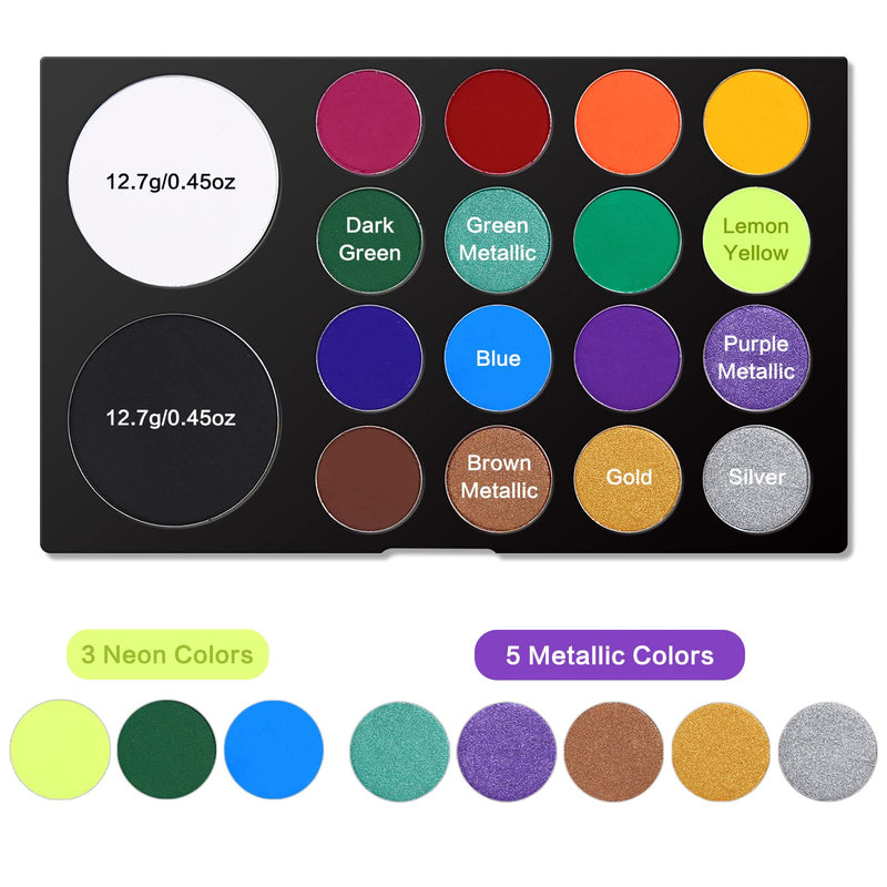 [Australia] - UCANBE Face & Body Paint, Water Activated SFX Makeup Palette - Extra Large White & Black Pan, Professional 18 Color Safe Non Toxic Art Painting Kit for Halloween, Cosplay, Parties, Theater & Stage 