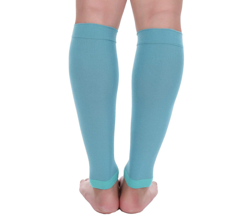 [Australia] - Doc Miller Calf Compression Sleeve Men and Women - 20-30mmHg Shin Splint Compression Sleeve Recover Varicose Veins, Torn Calf and Pain Relief - 1 Pair Calf Sleeves Teal Color - Large Size 