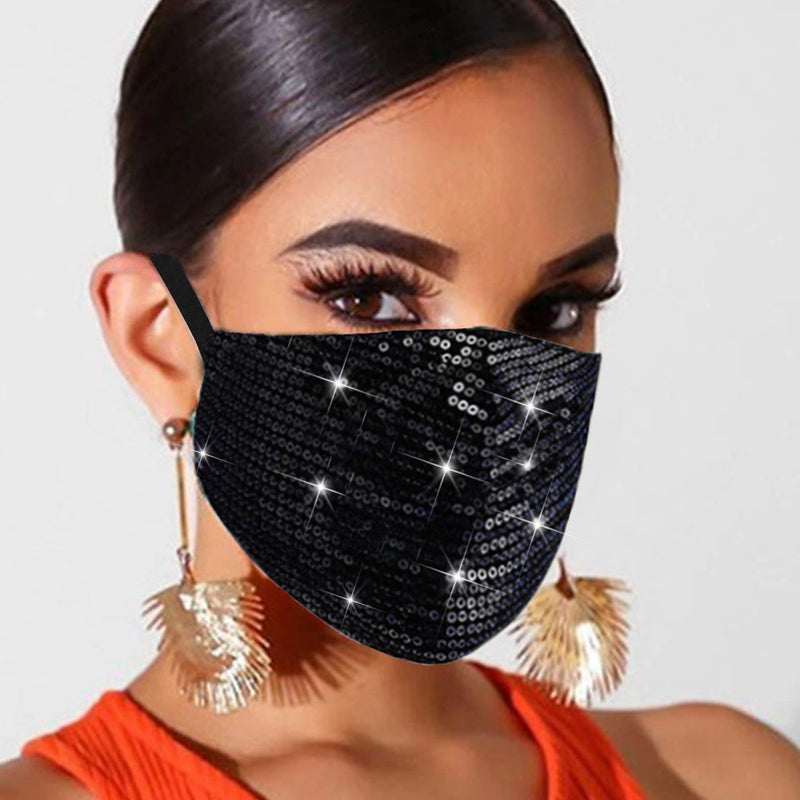 [Australia] - Sparkly Sequins Face Cover Glitter Cotton Sequin Masc Masquerade Face Covering Black 