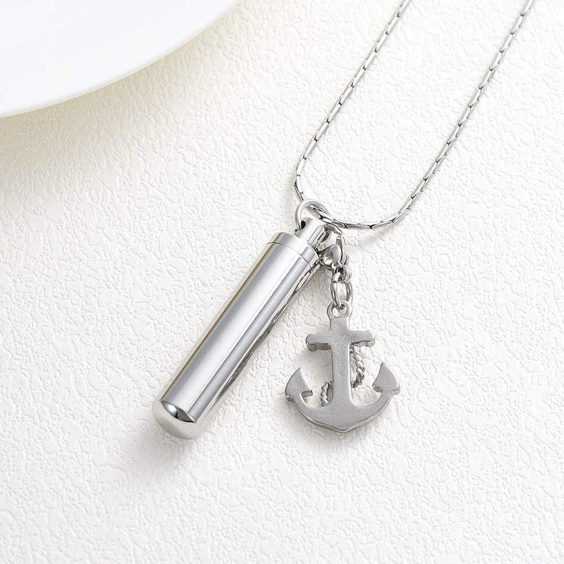 [Australia] - constantlife Cylinder Cremation Jewelry for Ashes 316L Stainless Steel Urn Pendant Memorial Necklace with Small Accessories Charms Keepsake Anchor 