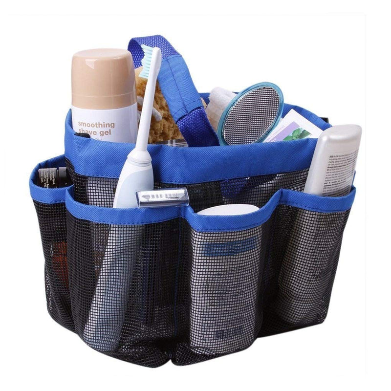 [Australia] - Quick Drying Mesh Caddy Organizer 8 Pockets Hanging Shower Toiletry Bag Makeup Cosmetic Storage Bag Bath Shampoo Shower Organizer Oxford Travel Gym Dorm Bathroom Pouch Case Washing Bag with Handles Blue 