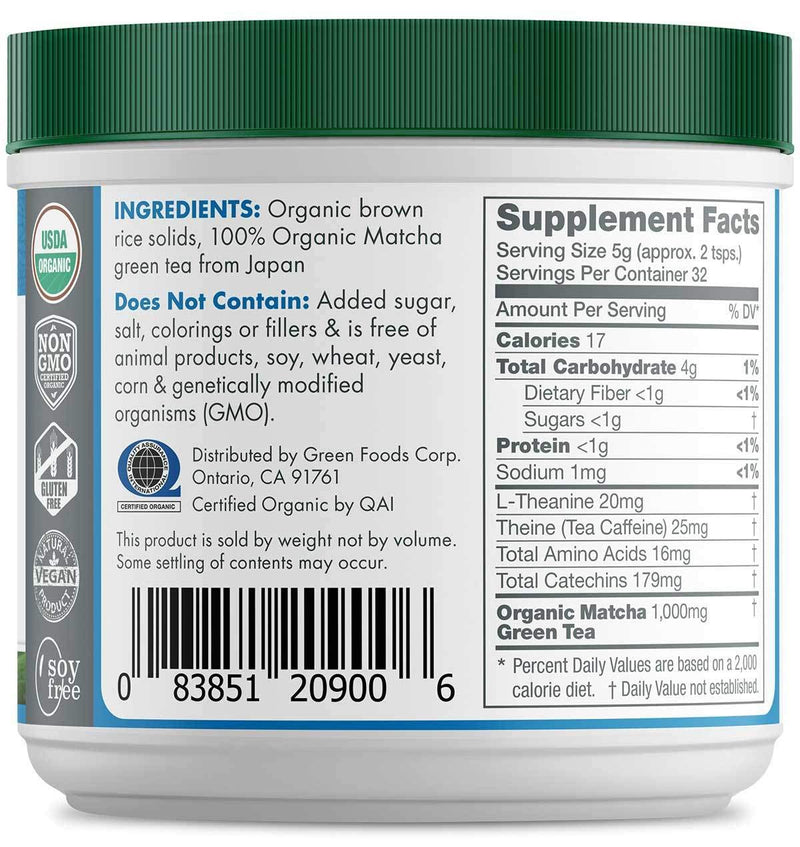 [Australia] - Green Foods Organic Matcha Green Tea, 5.5 Ounce 5.5 Ounce (Pack of 1) 
