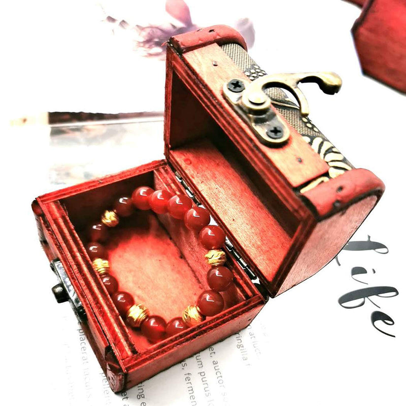 [Australia] - Markeny 4 Styles Pattern Wooden Rings Case Box Little Treasure Chest Vintage Handmade Box with Mini Metal Lock for Storing Jewelry Treasure Pearl 