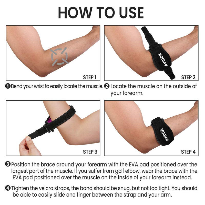 [Australia] - AVIDDA Tennis Elbow Support Strap, Adjustable Elbow Brace with Compression Pad for Tennis Elbow, Golfers Elbow, Pain Relief, Men, Women Purple 1 Pack 1 Pack Purple 
