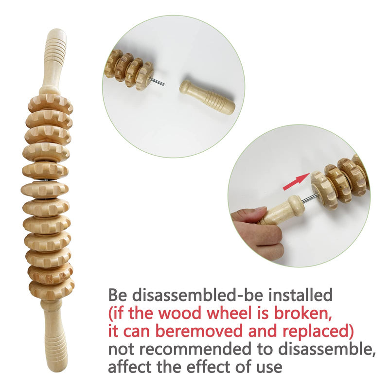 [Australia] - Wooden Massager Handheld Roller,Trigger Point Massager Stick for Fascia,Cellulite,Body Therapy Massager,Muscle & Abdomen Muscle Belly Relief Tools-12 Rotatable Rollers Beige 