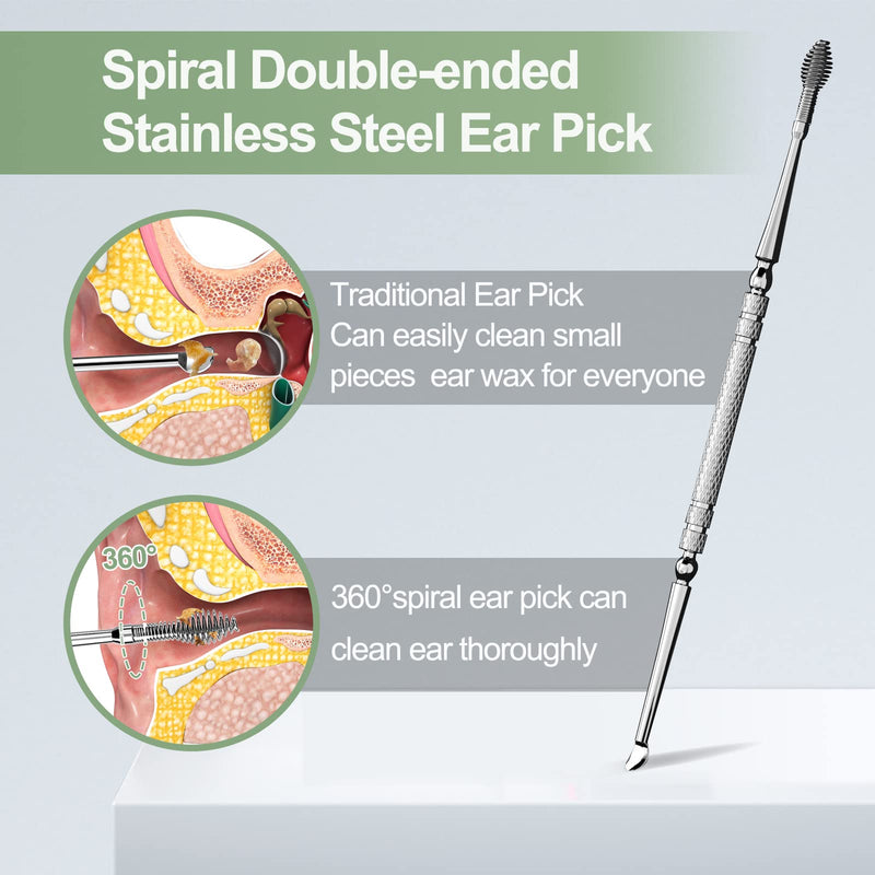 [Australia] - Ear Wax Removal Kit Upgraded All in One Ear Cleaning Tool Set with LED Light/Ear Pick Digger/Twezzers/Spiral Spring Ear Spoon with Storage Box for Adults, Kids and Pets (Pack of 7) Green 
