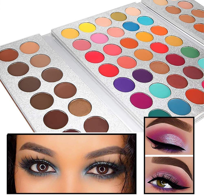 [Australia] - Gorgeous Me Eyeshadow Palette Makeup Pallet + 7 PCS Eye Brushes Makeup Set 63 Colors Shimmer Matte Glitter Metallic Eye Shadow Highly Pigmented All In One Make Up Pallet Long Lasting Waterproof 