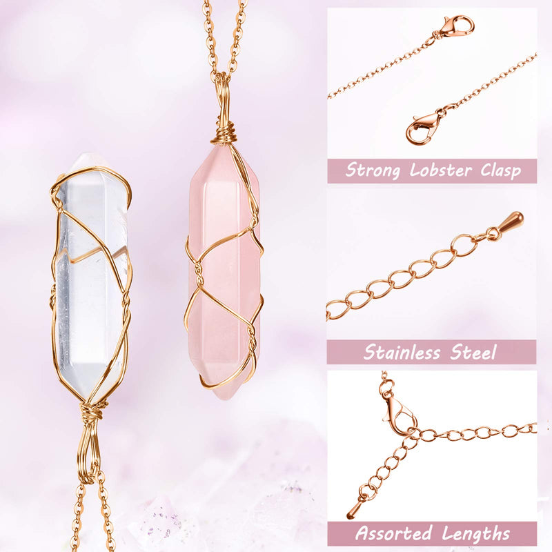 [Australia] - Yaomiao 3 Pieces Crystal Necklaces, Quartz Pendant Energy Healing Crystal Necklace Natural Hexagonal Gemstone Pendant for Women Girls Light Color with Gold Wire 