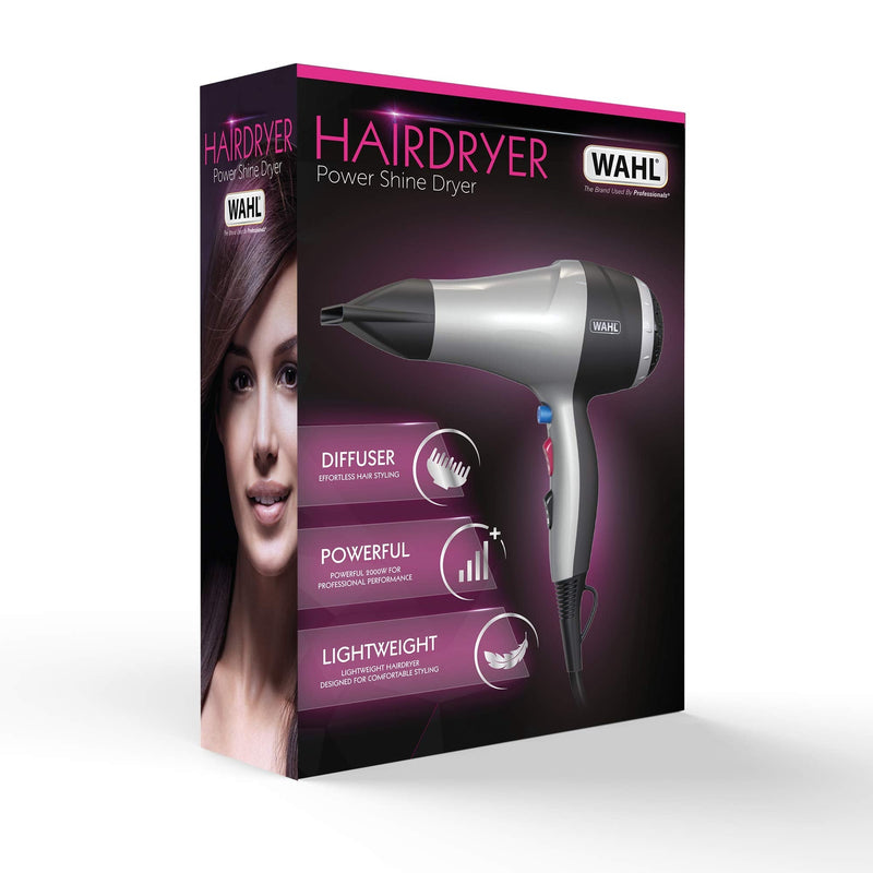 [Australia] - Wahl Power Shine Dryer, Hair Dryers for Women, Cool Shot Button, 3 Heat and 2 Speed Settings, Adjustable Temperature, Quick Dry Airflow, Fast Drying, Enhance Curls and Waves 