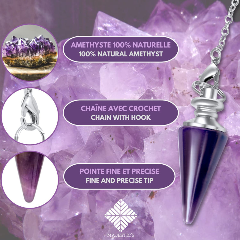 [Australia] - 3x Divination Pendulum Rock Crystal, Amethyst and Rose Quartz Cone Shape, Natural Stone Radiesthesia Pendulum - Pack of 3 Pendulums 