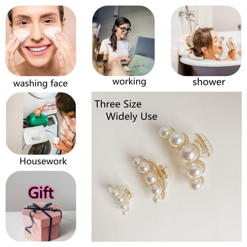 [Australia] - Pearl Hair Claw Clips for Women, Large Pearl Hair Grip, Big Hair Clips for Thick/Fine Hair, Pearl Hair Slide Hairdressing Clips Long Hair Accessories for Women/Girl(3 pcs,3 Size) 