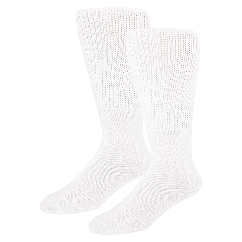 [Australia] - 2 Pairs of Extra Wide Diabetic Socks, Mid/Over The Calf Medical Swollen Feet Socks (White) White - 2 Pairs 