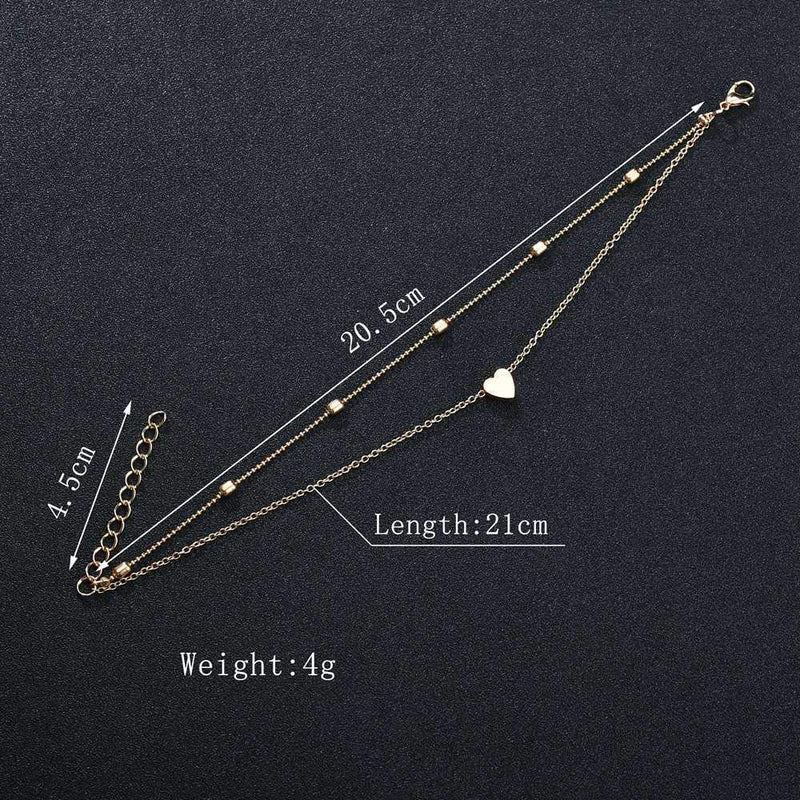 [Australia] - Gold Anklet for Women Girls, 18K Gold Silver Plated Tennis Beaded Chain Ankle Bracelets for Women Foot Jewelry 01.layered heart gold 