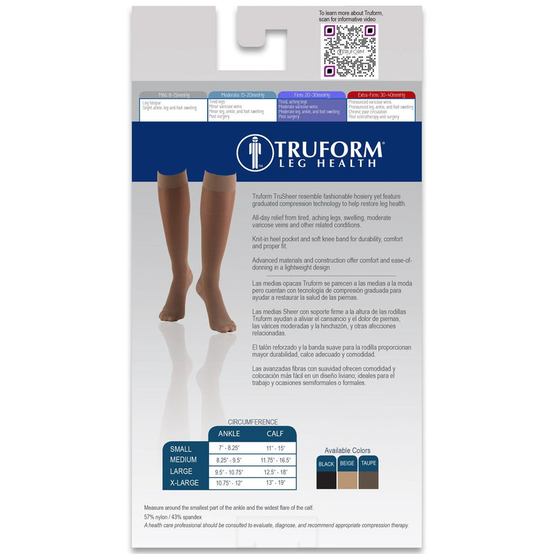 [Australia] - Truform Sheer Compression Stockings, 20-30 mmHg, Women's Knee High Length, 30 Denier, Black, X-Large X-Large (1 Pair) 