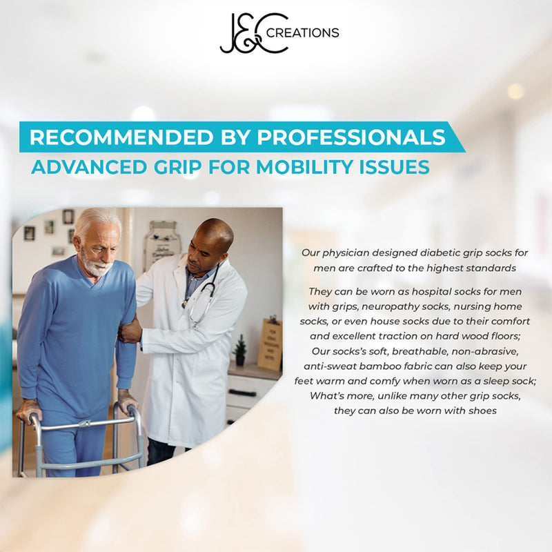 [Australia] - Hospital Socks With Grips - Diabetic Neuropathy Socks - Physician Designed - Non-Slip Socks (Size: Mens 10-13, Womens 9-11) Black (Men) 