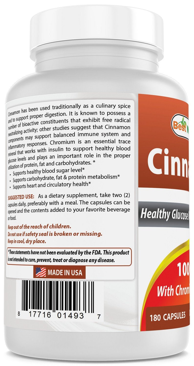 [Australia] - Best Naturals Cinnamon 1000 mg with Chromium 200 mcg 180 Capsules (180 Count (Pack of 1)) 180 Count (Pack of 1) 