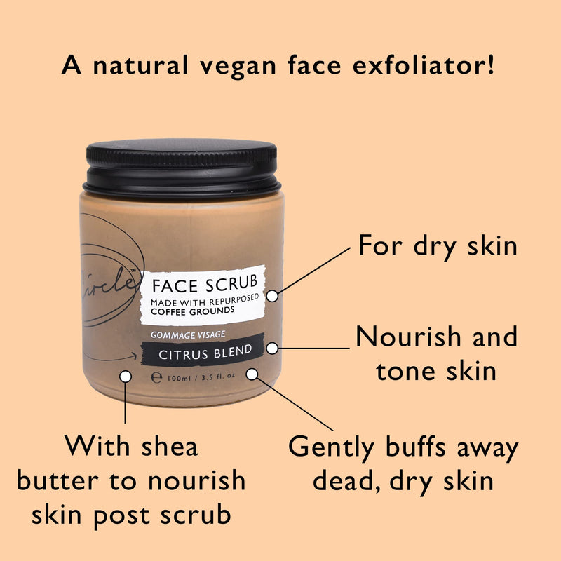 [Australia] - UpCircle Coffee Face Scrub - Citrus Blend For Normal + Dry Skin 100ml - Shea Butter, Coconut + Rosehip Oil - Natural, Vegan Face Exfoliator For Soft, Smooth Skin Citrus Blend - Normal, Dry Skin 