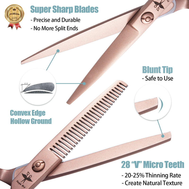 [Australia] - Hair Cutting Scissors Thinning Shear Set Professional Barber 6 inch Texturizing Blending Shear Salon Razor Edge Haircut Styling Kit for Men, Women, and Kids, Japanese Stainless Steel, Rose Gold A-Set 