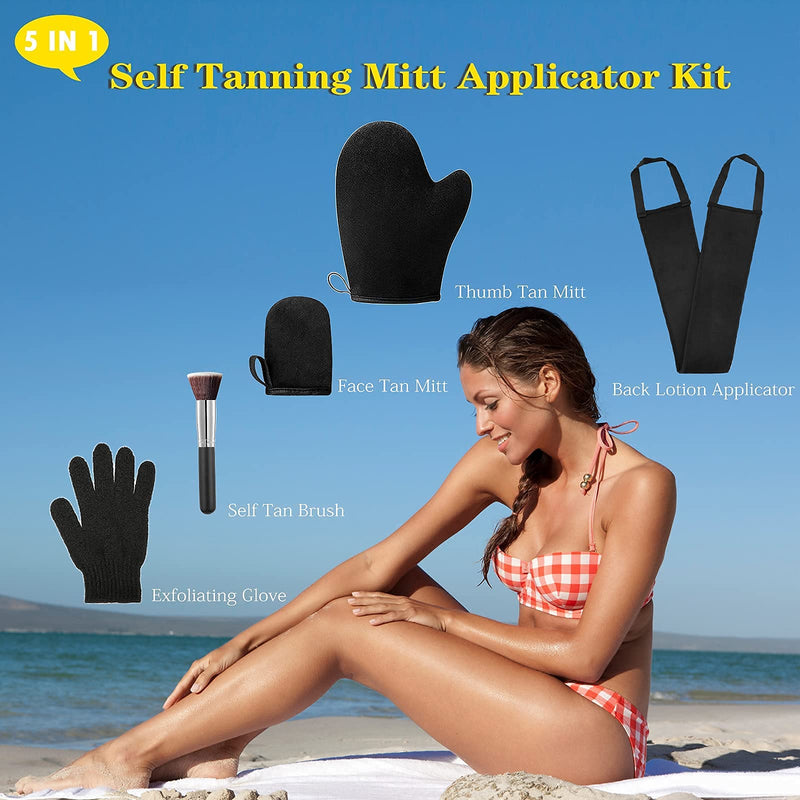 [Australia] - STEUGO 5 Pack Self Tanning Mitt Applicator Kit, Self Tan Glove, Face Tan Mitt, Back Lotion Applicator, Exfoliating Glove, Tanning Brush for Self Tanner Fake Bake Tan 