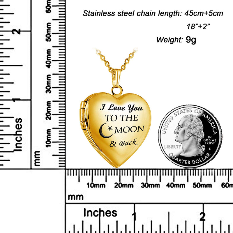 [Australia] - YOUFENG Love Heart Locket Necklace That Holds Pictures Engraved I Love You to The Moon and Back Photo Lockets 18K Gold locket 