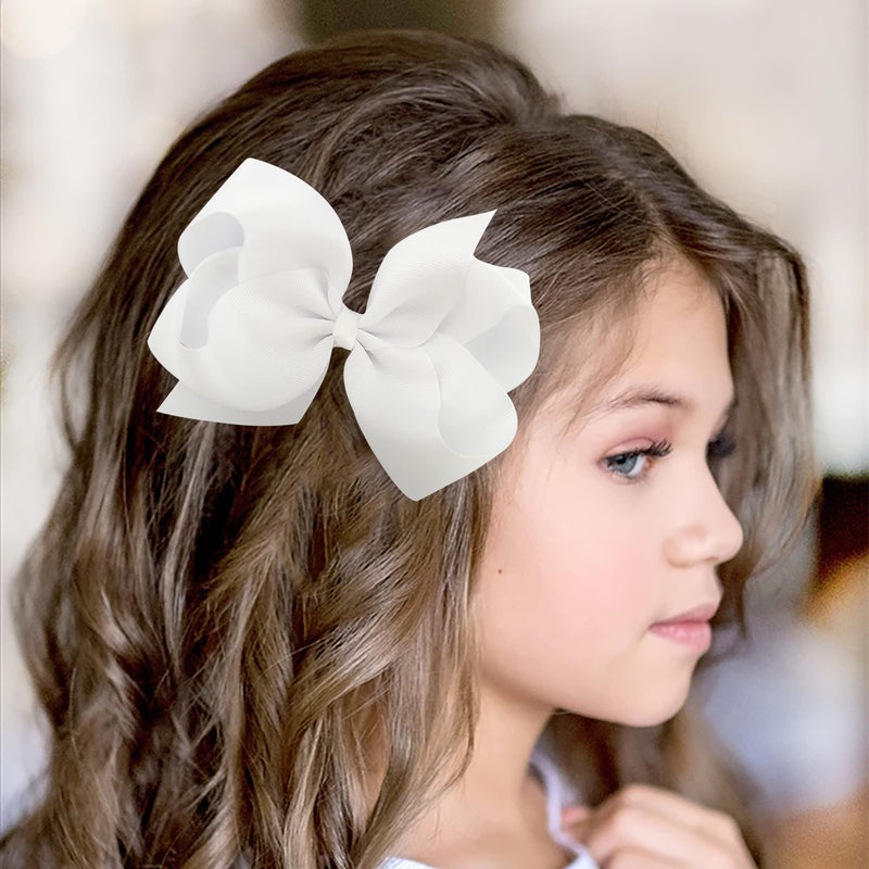[Australia] - 2Pcs Children Girls Ribbon Bows Hair Clips, 6 Inch White Grosgrain Ribbon Hair Pins Hair Bows Hair Barrette Clips, Fashionable Girls Hair Accessories 