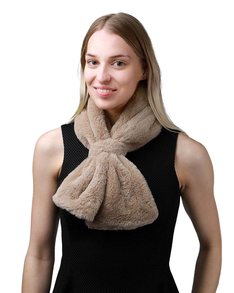 [Australia] - Woman Soft Winter Double Sided Fluffy Faux Fur Warmer Scarf Style in Two Ways Brown 