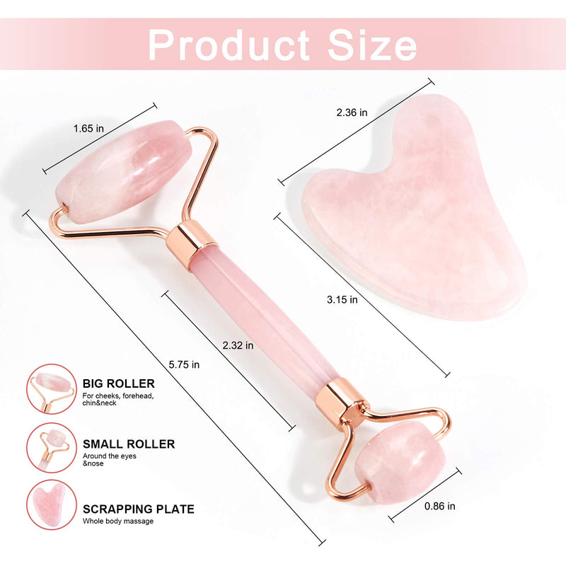 [Australia] - Jade Roller For Face, Gua Sha Facial Tools & Rose Quartz Face Roller Skin Care Product For Face Lift and Puffiness, Anti-aging Facial Roller For Eyes Body Neck Slimming & Firming 