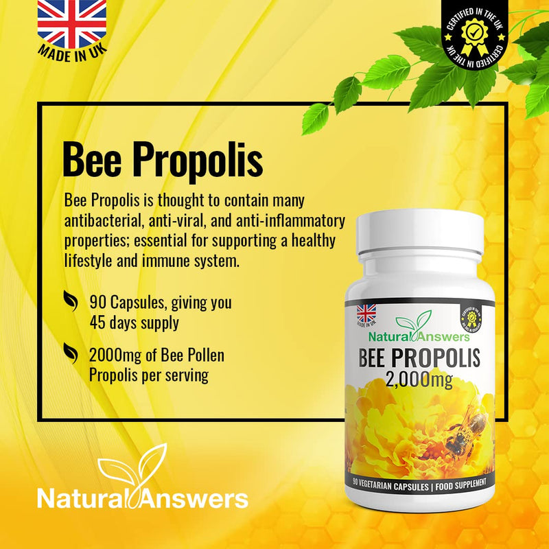 [Australia] - 90 Capsules Pure Bee Propolis 2000mg - 1000mg Per Capsule, 2000mg per Serving, 100% Suitable for Vegetarians 