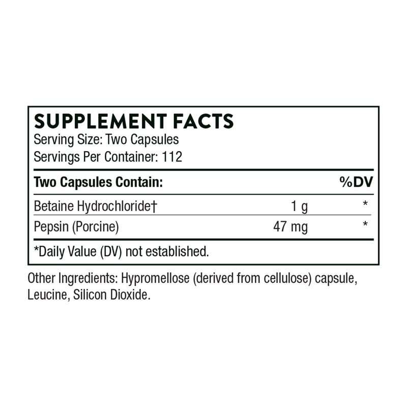 [Australia] - Thorne Research - Betaine HCL & Pepsin - Digestive Enzymes for Protein Breakdown and Absorption - 225 Capsules 225 Count (Pack of 1) 