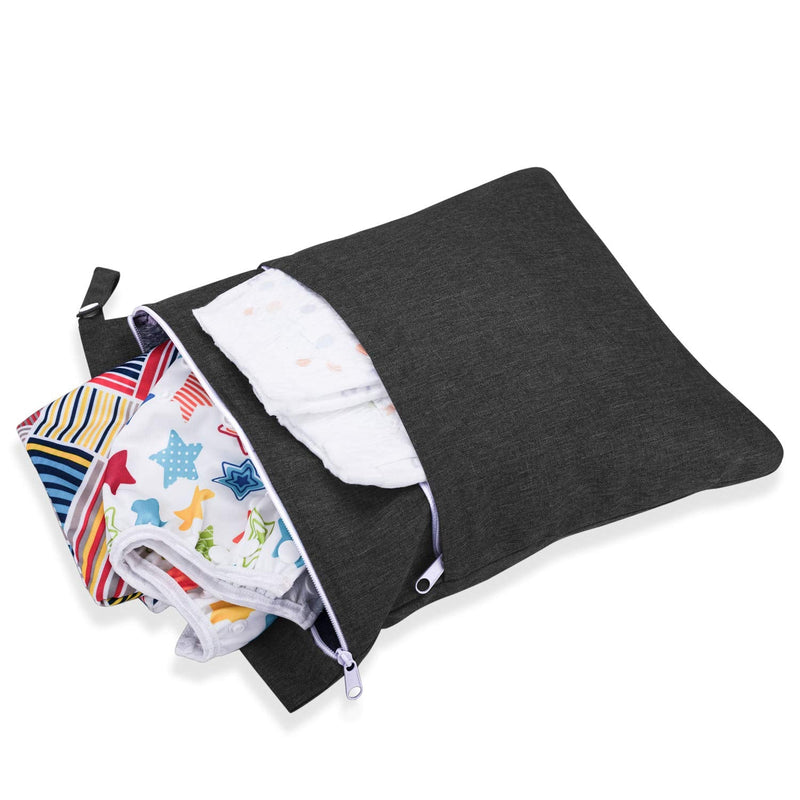 [Australia] - Damero 3pcs Wet Dry Bag for Cloth Diapers Nappy Bag Daycare Organiser Bag, Travel Diaper Organiser Bag with 2 Zippered Pockets for Baby Diaper, Travel, Beach, Pool, Gym Bag, Black 3 Count (Pack of 1) 