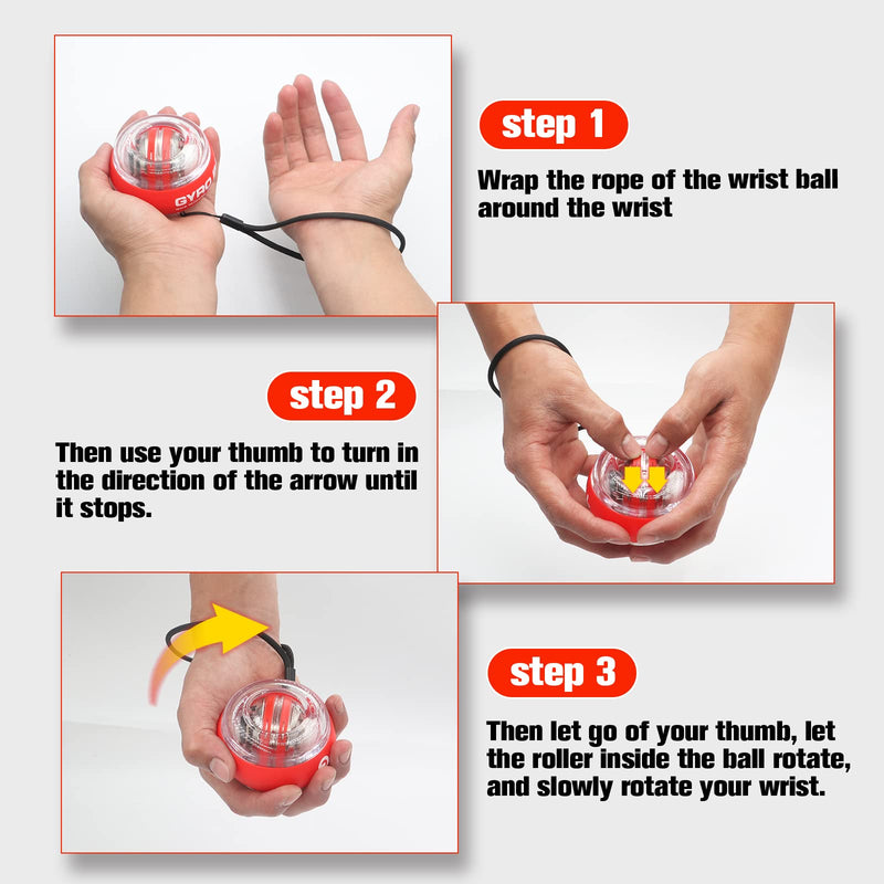 [Australia] - JIN BD Wrist Trainer Ball Auto-Start Wrist Strengthener Gyroscopic Forearm Exerciser Gyro Ball for Strengthen Arms, Fingers, Wrist Bones and Muscles Red 