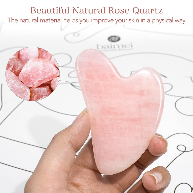 [Australia] - BAIMEI Gua Sha Facial Tool for Self Care, Massage Tool for Face and Body Treatment, Made of Rose Quartz, Relieve Tensions and Reduce Puffiness Pink 