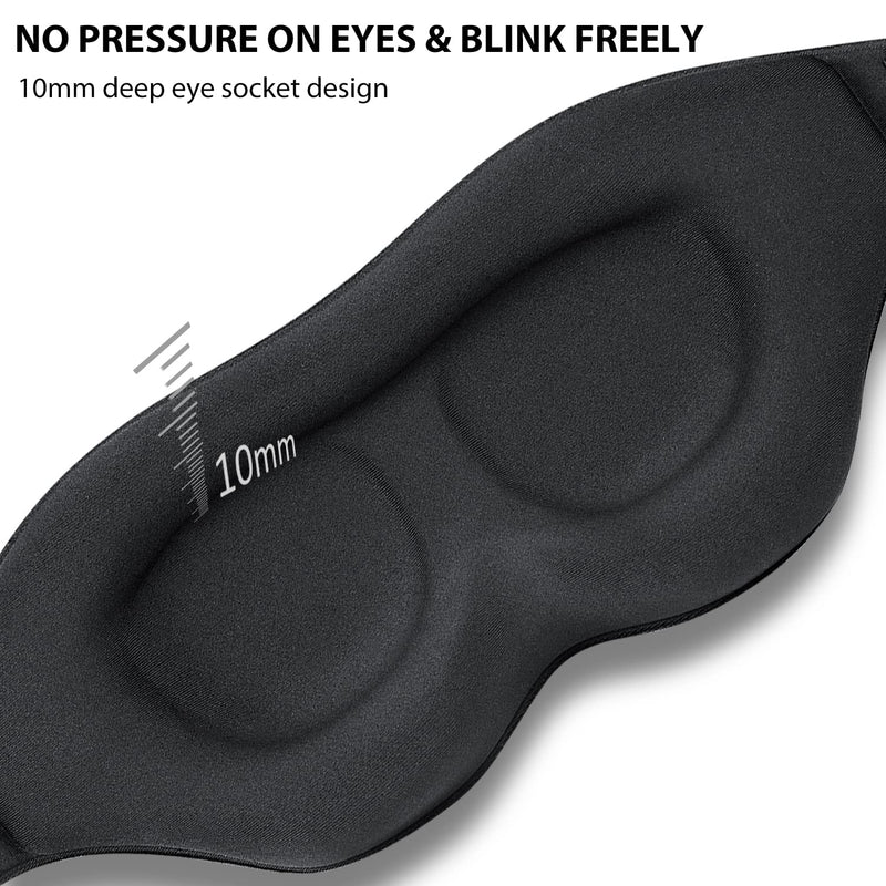 [Australia] - 3D Eye Sleep Mask with Memory Foam,New Design Light Blocking, Soft & Comfortable Eye Sleep for Women & Men with Earplug & Travel Pouch Black 