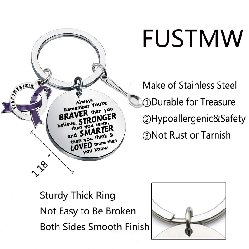 [Australia] - FUSTMW Fibromyalgia Awareness Keychain Gifts Fibromyalgia Awareness Ribbon You are Braved Than You Believe Fibromyalgia Inspiration Jewelry silver 