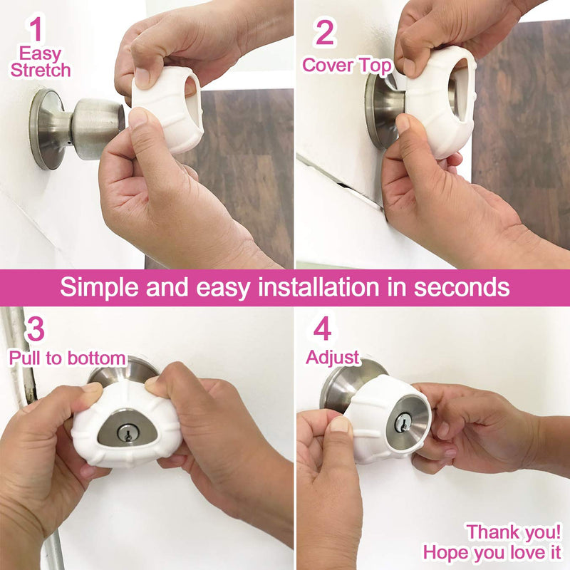 [Australia] - New Enjoy Cover - Door Knob Cover Grips Non Slip Arthritis & Senior Living Aids Grippy Easy Open Decorative. Simple Functional Effective Solution- 4 Pack (White, Tylo) 