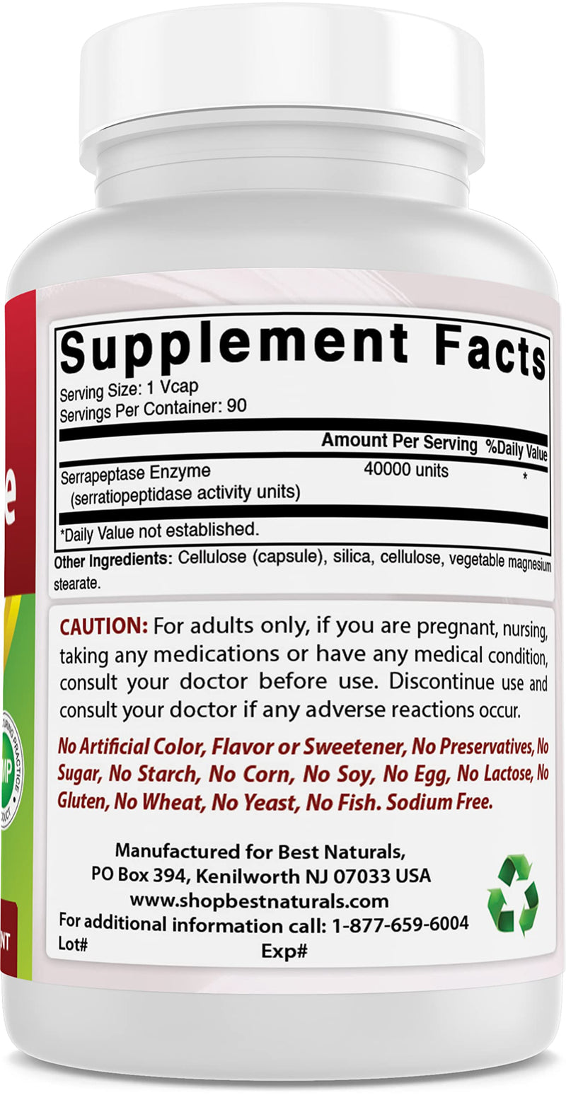 [Australia] - Best Naturals Serrapeptase 40000 SPUs 90 Vcaps (90 Count (Pack of 2)) 90 Count (Pack of 2) 