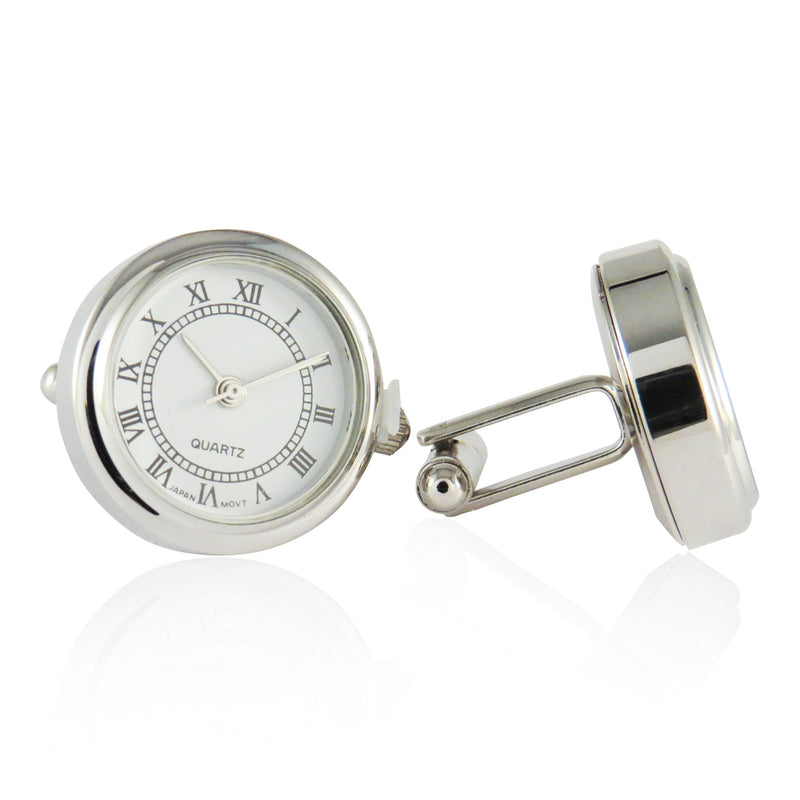 [Australia] - Round Silver Working Functional Watch Cufflinks with Presentation Box Gift Idea for Him 