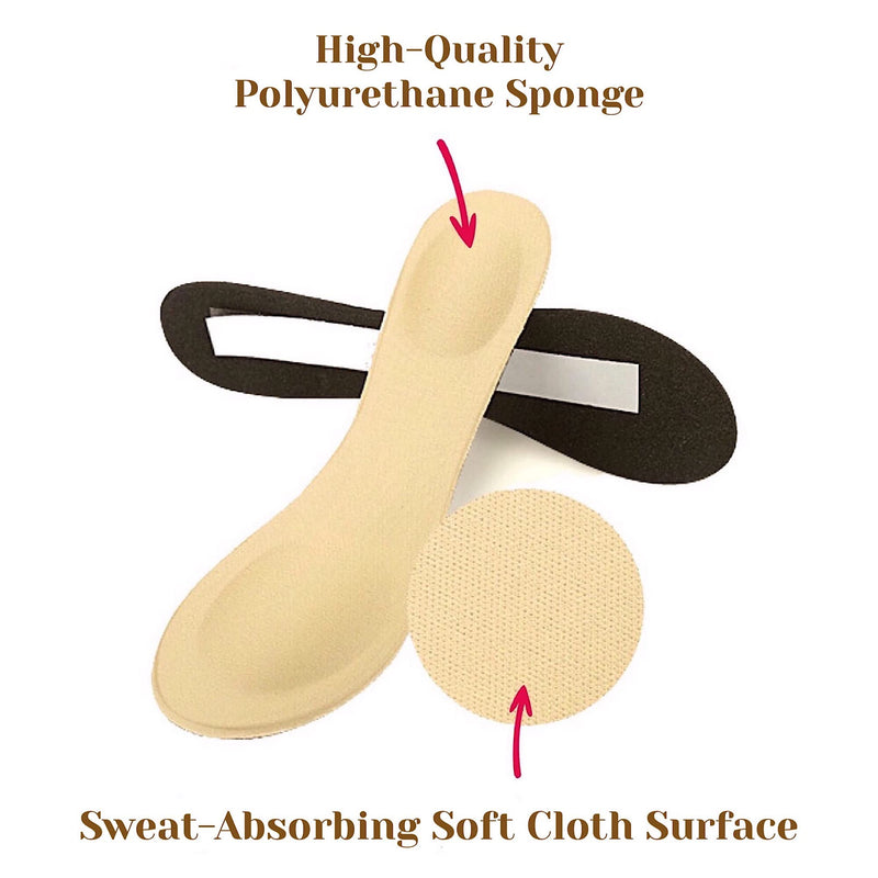 [Australia] - CB 4 Pairs of Cloth Surface Sponge Inserts Invisible Slim Insoles Liners, Ball of Foot Pain Relief Cushion, Arch Pain Barefoot Support, 3/4 Length for Women's Shoes 5-8, Style A, Nude & Black 