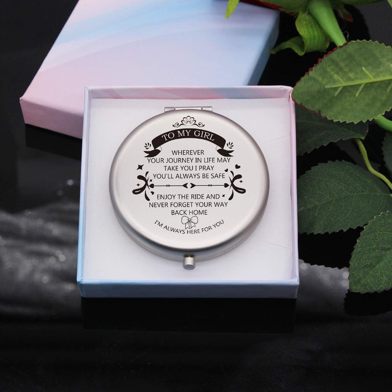 [Australia] - Muminglong Frosted Compact Mirror for Daughter from Mom Dad,Birthday, Christmas Ideas for Daughter- I'll always here (Silver) Silver 