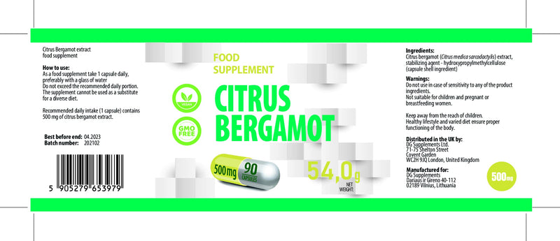[Australia] - Citrus Bergamot 500mg 90 Vegan Capsules, Certificate of Analysis by AGROLAB Germany, High Strength Supplement, No Fillers or Bulkers, Gluten and GMO Free 