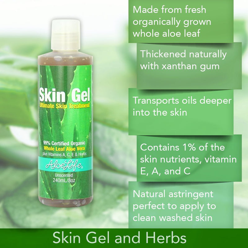 [Australia] - Aloe Life – Skin Gel & Herbs Ultimate Skin Treatment, 99% Certified Organic Whole Leaf Aloe Vera, Vitamins C, A, & E, Head-to-Toe Skin Care Support for the Whole Family, Fragrance-Free (8 oz) 8 Ounce (Pack of 1) 