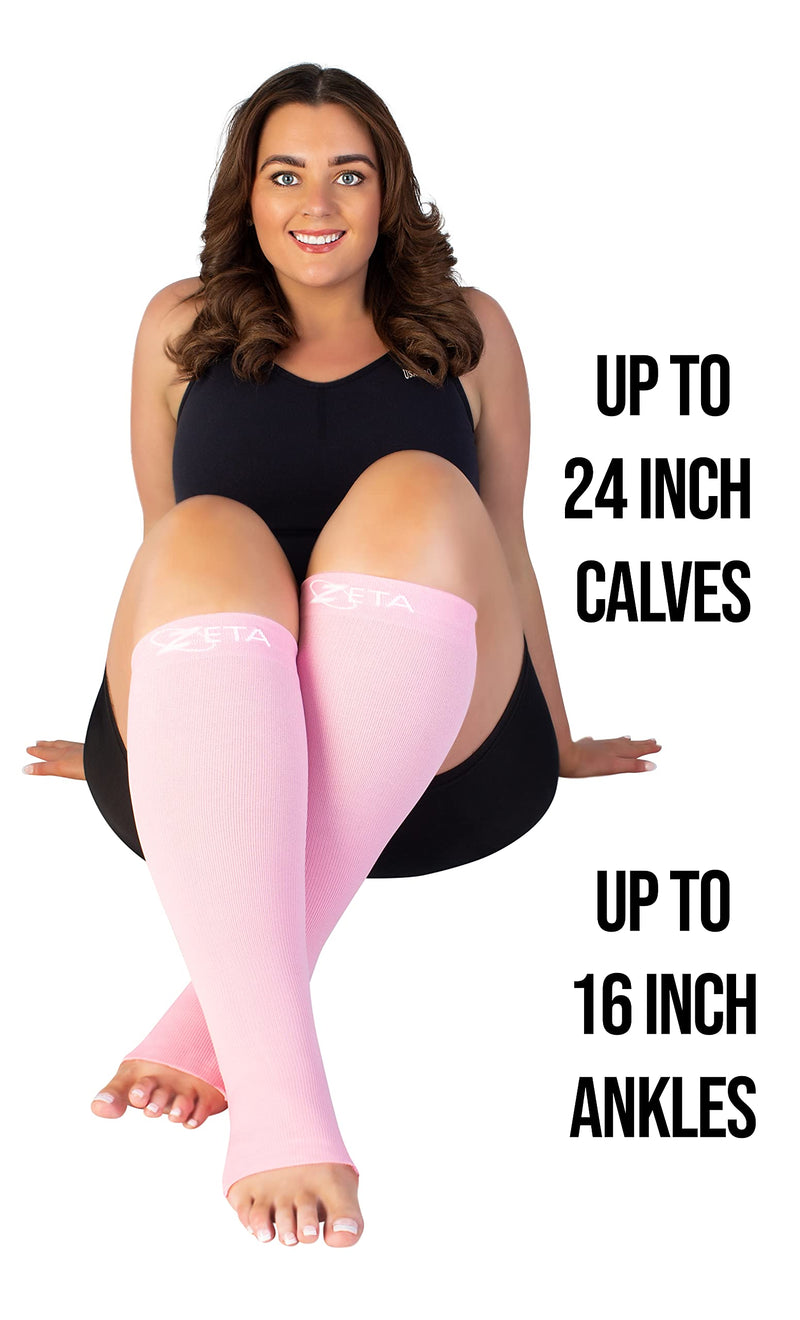 [Australia] - Zeta Socks Open Toe XXL 24 Inch Wide Calf Plus Size Compression 20-30 mmHg for Fatigue, Pain, Leg Swelling, Soothing Comfy Gradient Support, Prevents Swelling, Pain, Edema, DVT (1 Pair) Pink 
