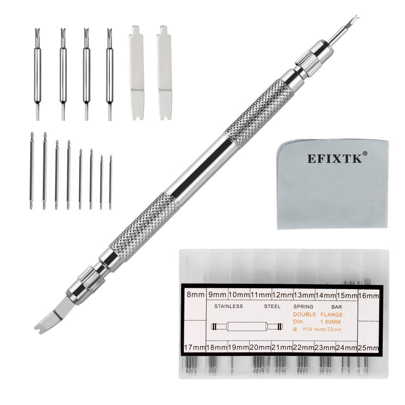 [Australia] - EFIXTK Spring Bar Tool Set with Extra 6 Tips Pins for Watch Wrist Bands Strap Removal Repair Fix Kit,72PCS Extra Watch Pins 