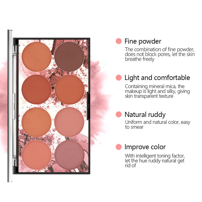 [Australia] - NewBang 8 Colors Blush Palette, Matte Mineral Blush Powder Bright Shimmer Face Blush,Contour and Highlight Blush Palette,Professional Facial Beauty Cosmetic Makeup Blush 