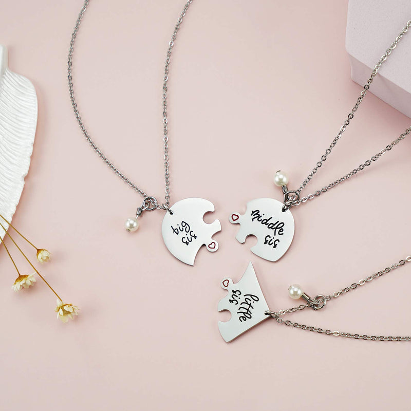 [Australia] - Melix Home Big Sis Middle Sis Little Sis Jewelry Necklace Set 3 Pieces,Best Friend Necklaces White 