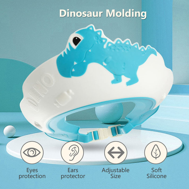 [Australia] - FUNUPUP Baby Shower Cap, Adjustable Kids Shampoo Shower Bath Cap Hair Washing Shampoo Shield Baby Visor for Eyes and Ears Protector (Blue) Dinosaur Blue 
